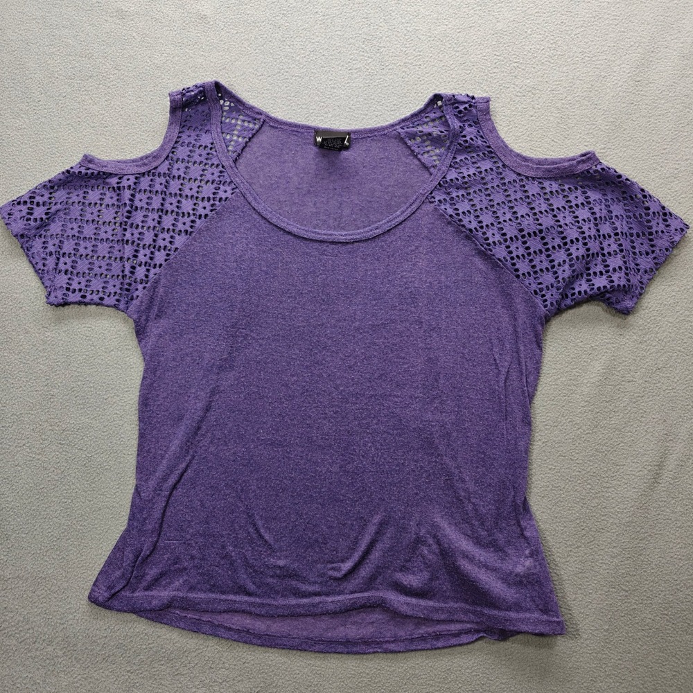 VTG Y2K Wet Seal Cold Shoulder Top Womens XL Semi Sheer Soft Girl Flirty Coconut